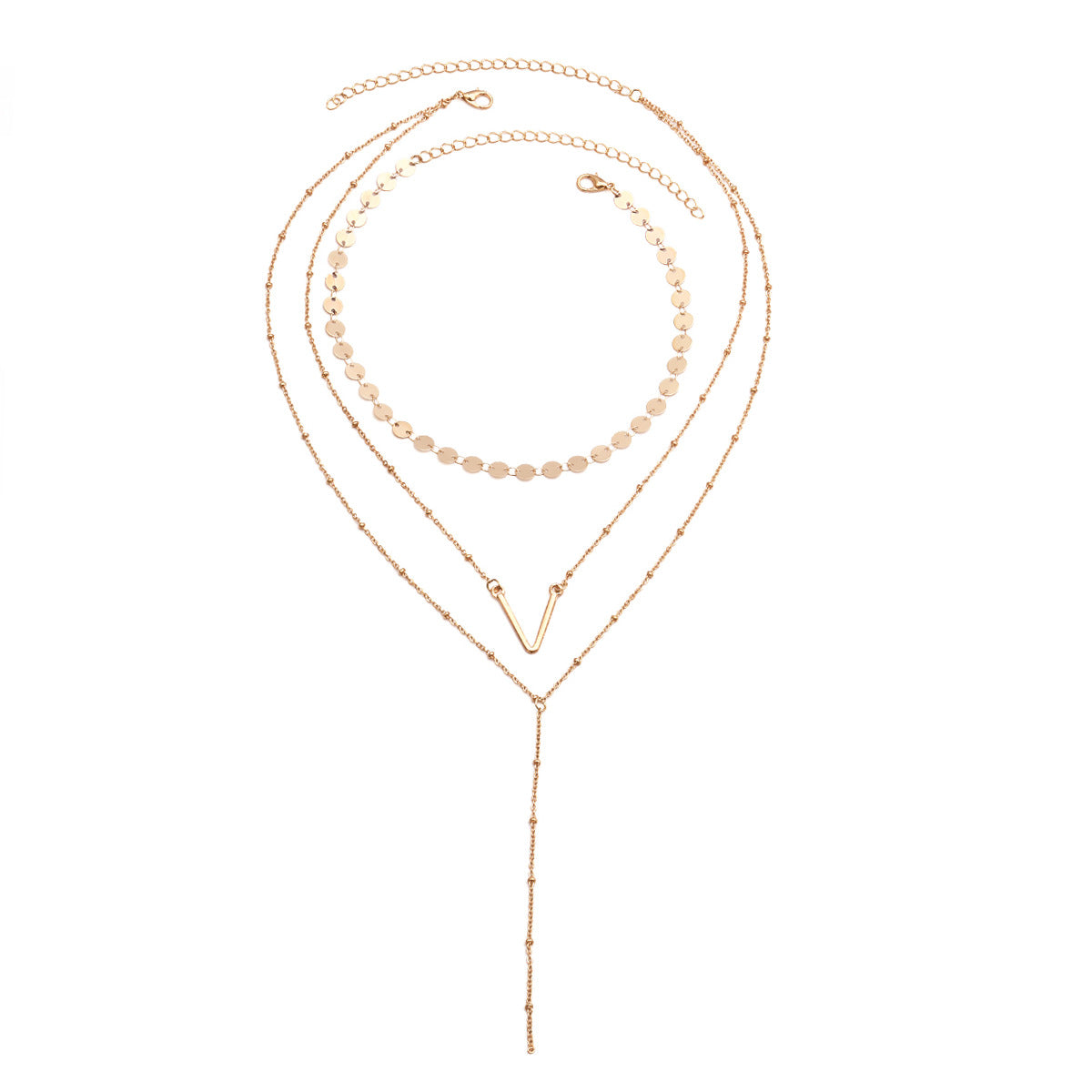Alloy V Pendant Sweater Chain, Simple Layered Necklace