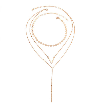Alloy V Pendant Sweater Chain, Simple Layered Necklace