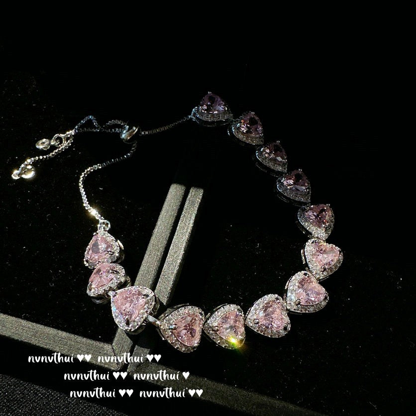 Sweet Peach Love Gem Bracelet & Gold-plated Heart Necklace