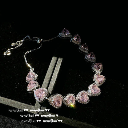 Sweet Peach Love Gem Bracelet & Gold-plated Heart Necklace