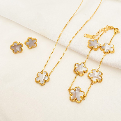 Five-Leaf Flower Pendant Necklace, Earring & Bracelet Set for Women