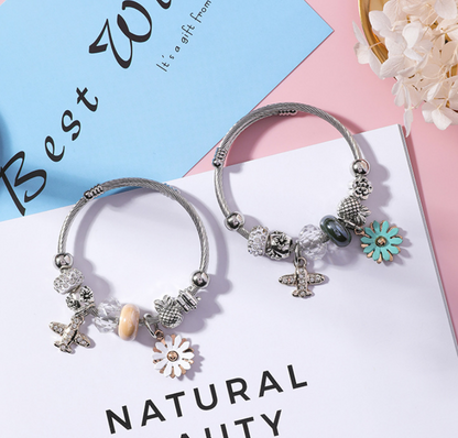Airplane Flower Bead Bracelet and Jewelry Set