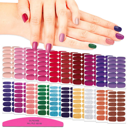 SILPECWEE 20 Sheets Nail Wraps for Women Glitter Solid Color Self Adhesive Nail Polish Strips Nail Sticker Polish Stick on Nails Nail Accessories with 1pc Nail File