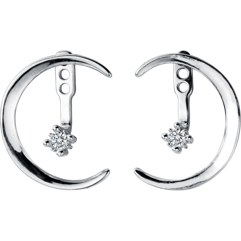 S925 Silver Earrings with Crescent Moon and Star Design