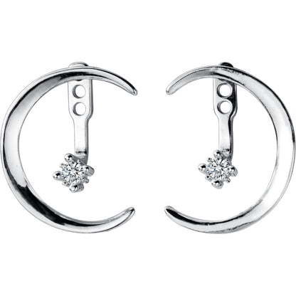 S925 Silver Earrings with Crescent Moon and Star Design