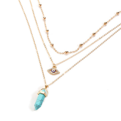 Fashionable Multi-Layer Necklace with Diamond Pendant