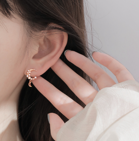 S925 Silver Moonstone Strawberry Quartz Earrings