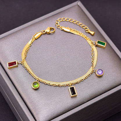 Colorful Double-layer Zircon Square Round Bracelet