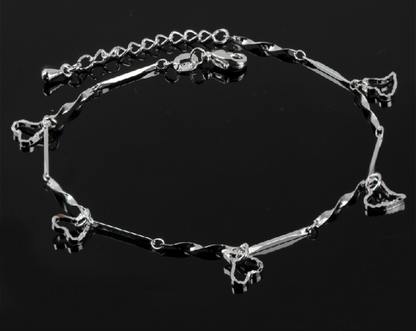 Silver Double Layer Star and Heart Charm Anklet