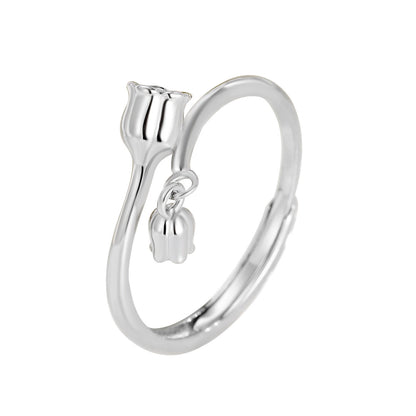 S925 Silver Elegant Flower Open Ring for Women