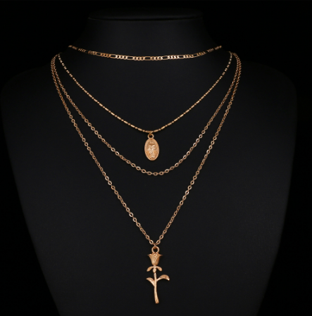 Layered Maria Rose Pendant Necklace