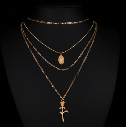 Layered Maria Rose Pendant Necklace
