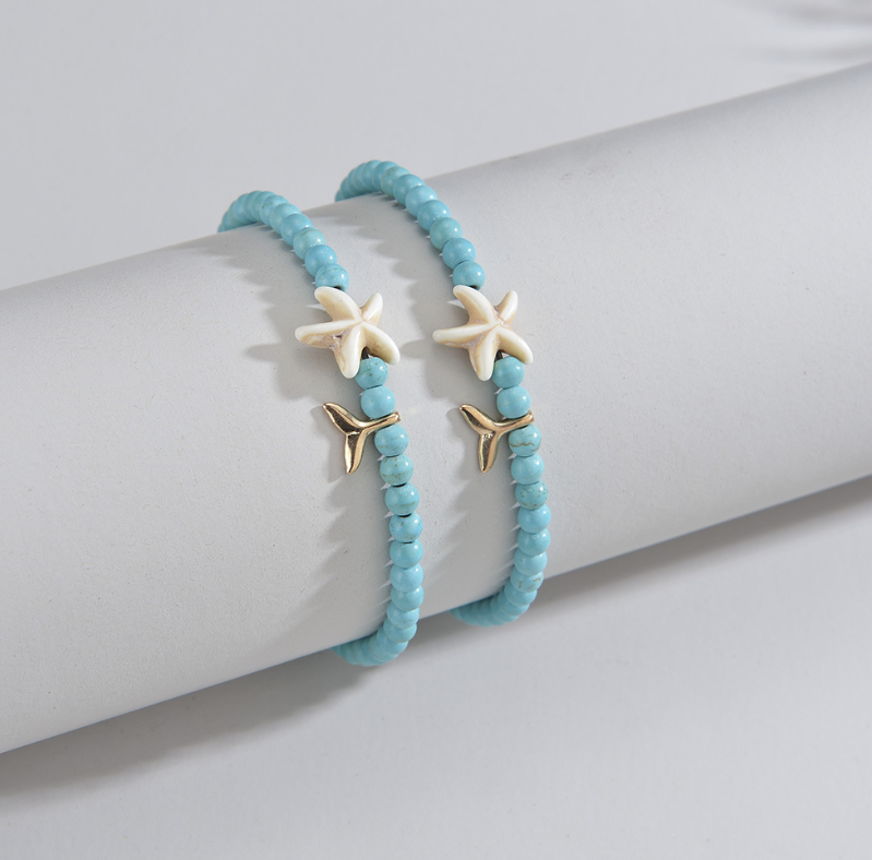 Bohemian Vintage Star Turquoise Anklet with Beads