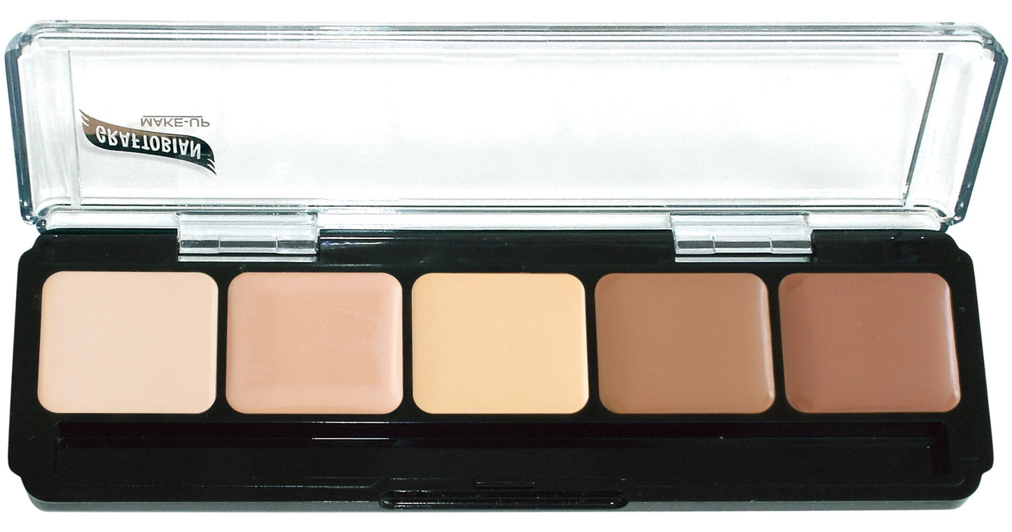 Graftobian HD Glamour Crème Foundation Palette (Highlight & Contour Light) - High Definition 5 Color Makeup Palette Cream Based Hi-Lite and Contour Palette Full Coverage - Light Skin Shades