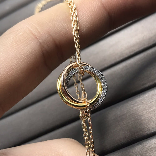 18K Rose Gold Three-Ring Diamond Bracelet for Women