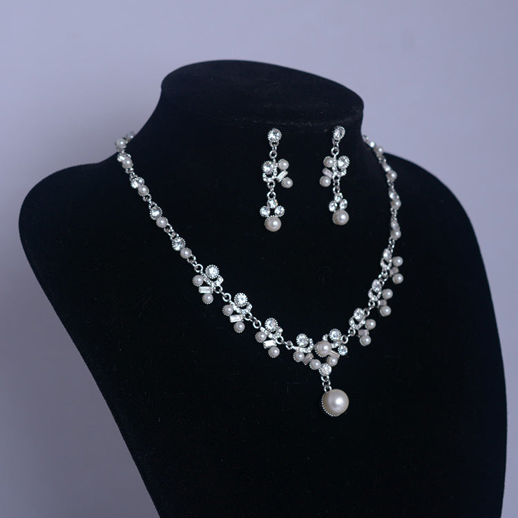 Korean Bride Necklace and Earring Set with Pearls
