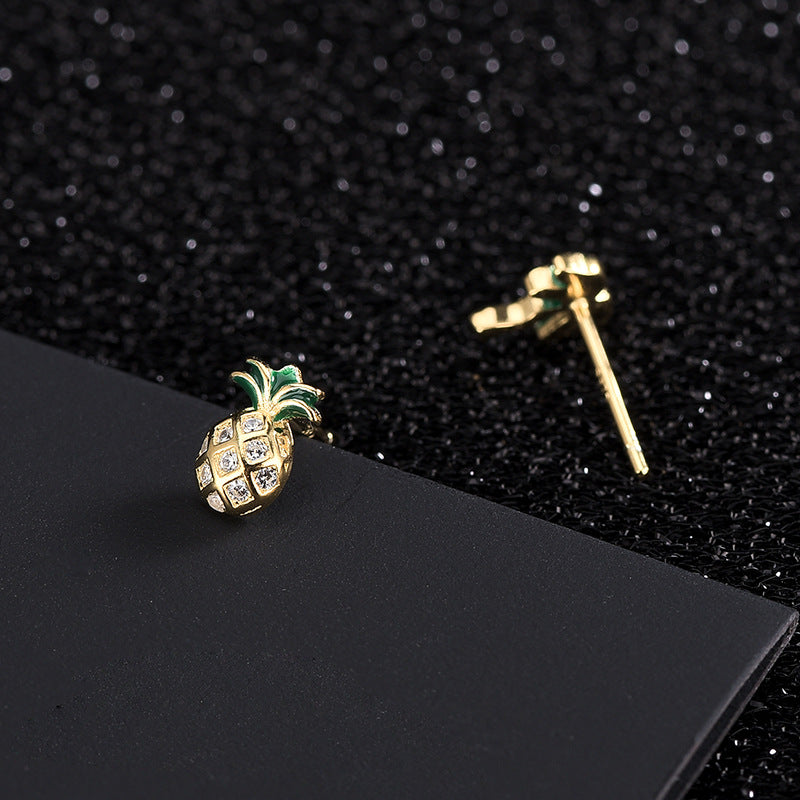 S925 Silver Korean Style Asymmetric Pineapple Earrings