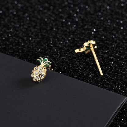 S925 Silver Korean Style Asymmetric Pineapple Earrings