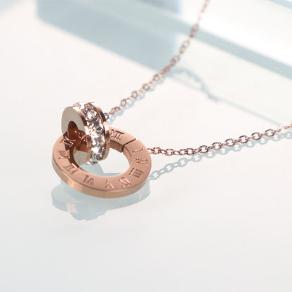 18K Rose Gold Titanium Steel Diamond Ring Necklace