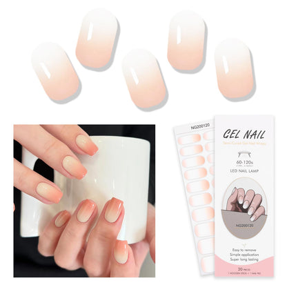 Semi Cured Gel Nails Strips 20 PCS Gel Nail Stickers Nail Polish Strips Gel Nail Wraps UV for Home Nails DIY Salon Quality & Easy to Use