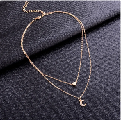 Multilayer Moon & Heart Pendant Necklace