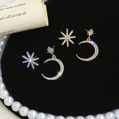 925 Silver Star and Moon Earrings with Asymmetrical Design