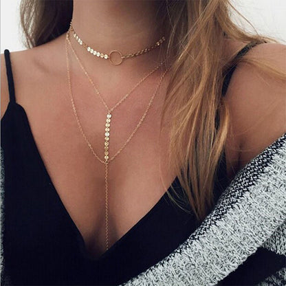 Layered Sequin Necklace with Pendant