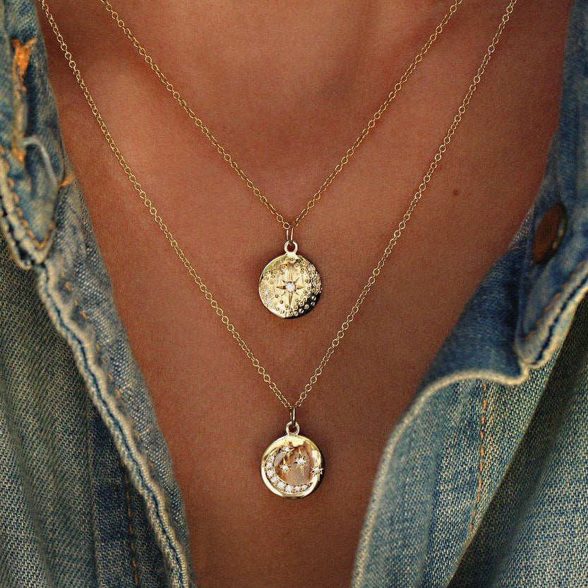 Star and Moon Pendant, Layered Necklace