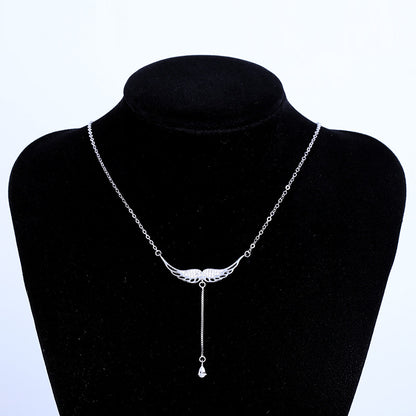 S925 Silver Angel Wings Pendant Necklace with Zirconia