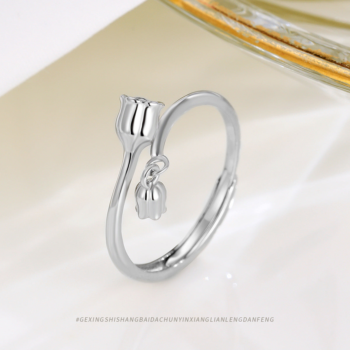 S925 Silver Elegant Flower Open Ring for Women