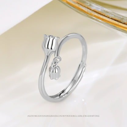 S925 Silver Elegant Flower Open Ring for Women