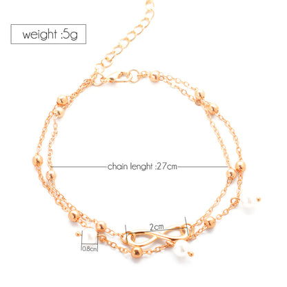 Trendy Handmade Double Layer Pearl Anklet Bracelet