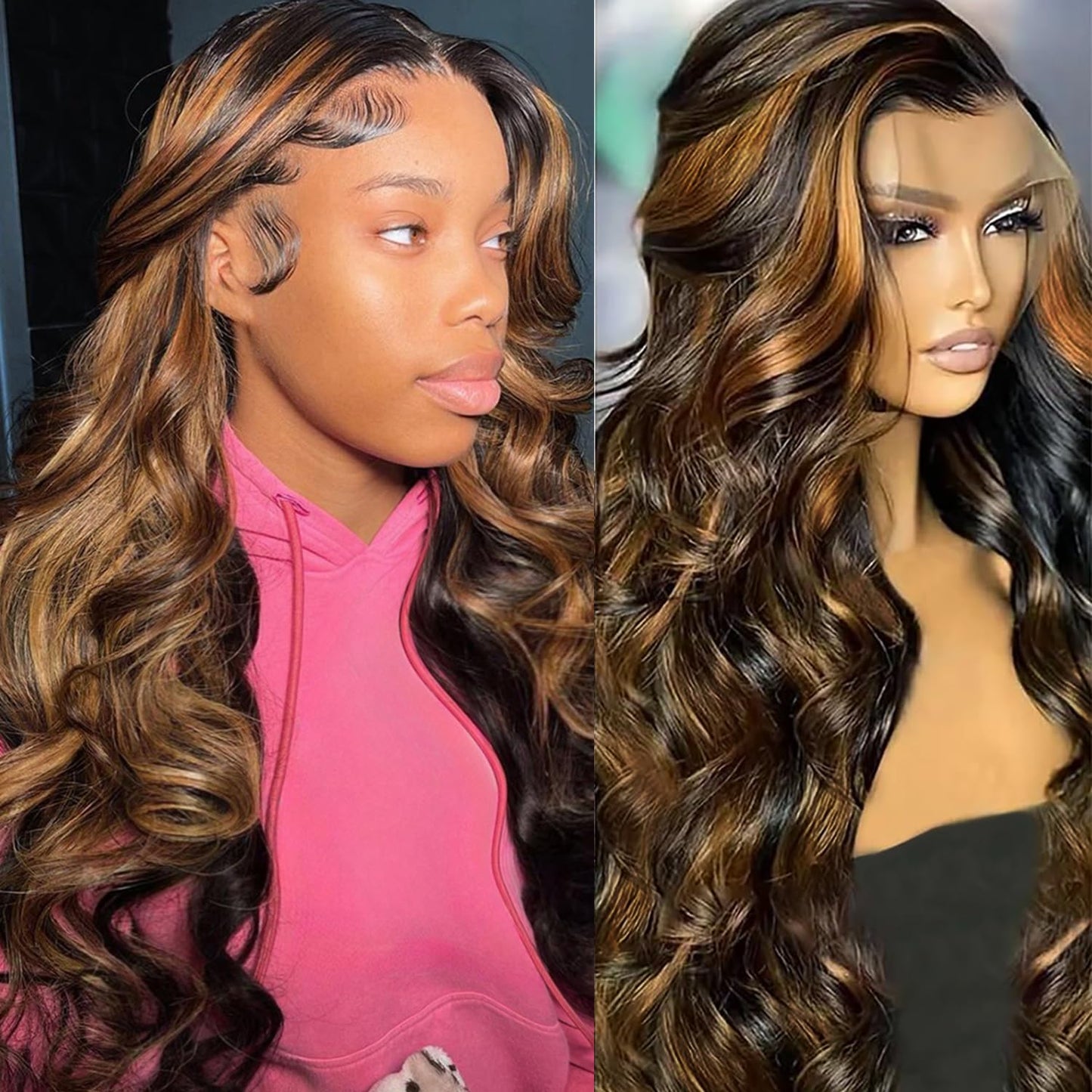 32 Inch Ombre Lace Front Wig Human Hair Pre Plucked With Baby Hair 13x6 Lace Front Wigs Human Hair 1B/30 Highlight Colored Wigs 180% Density Body Wave Brown Glueless HD Lace Frontal Wigs for Women