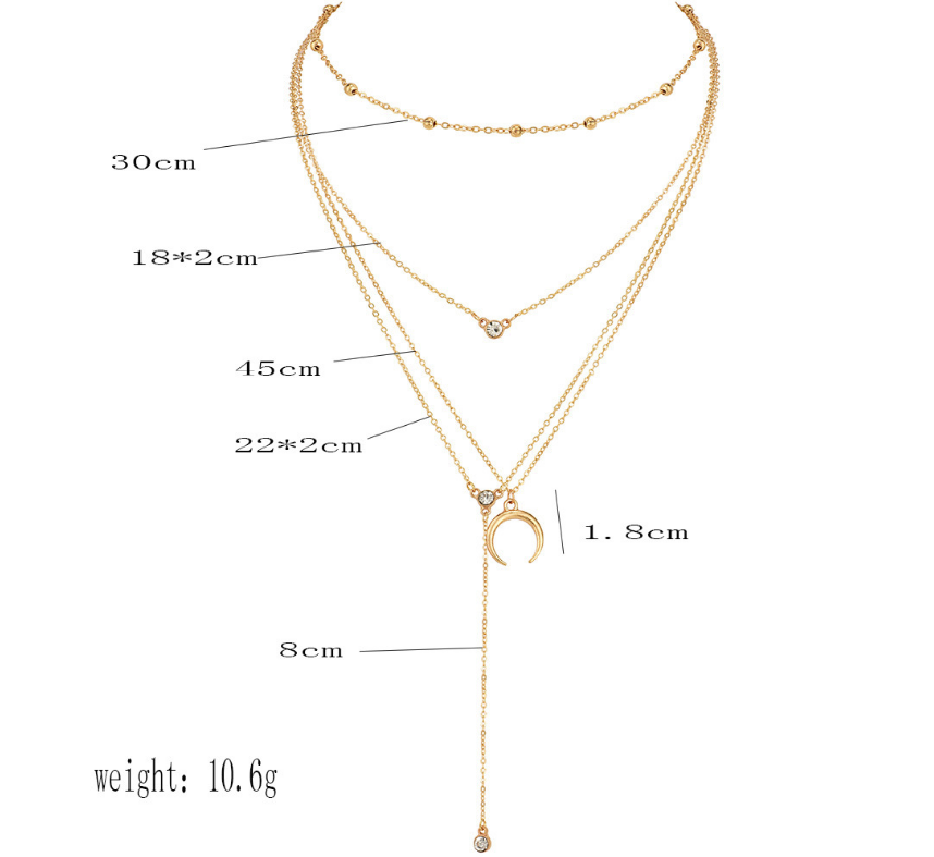 Multi-Layer Necklace with Moon Pendant and Beads