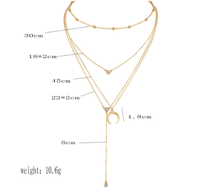 Multi-Layer Necklace with Moon Pendant and Beads