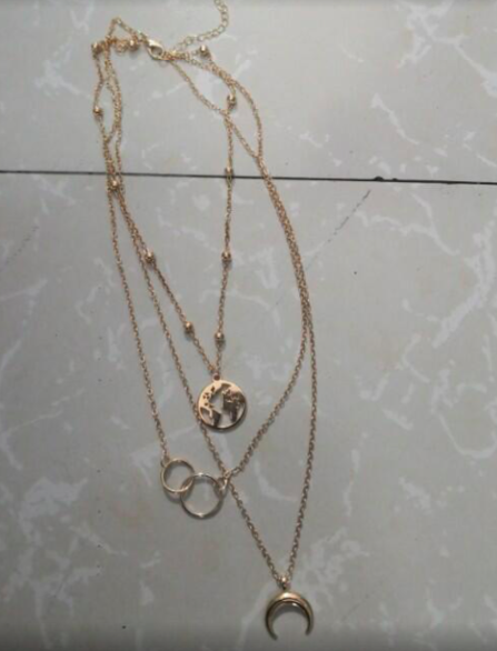 Layered Moon Map Necklace - Bohemian Style Pendant