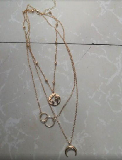 Layered Moon Map Necklace - Bohemian Style Pendant