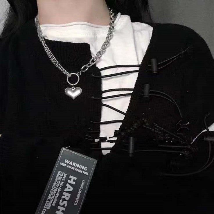 Vintage Punk Heart Pendant Necklace with Chain