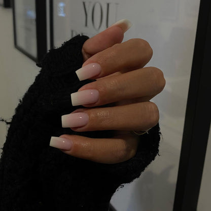 Ombre Pink Nails Press ons Press on Nails Medium Square Glue on Nails Medium Length Short Acrylic Nails Glue on Medium Coffin Nails Fake Nails False Nails for Women Thick Solid Color Gel Nails 24Pcs