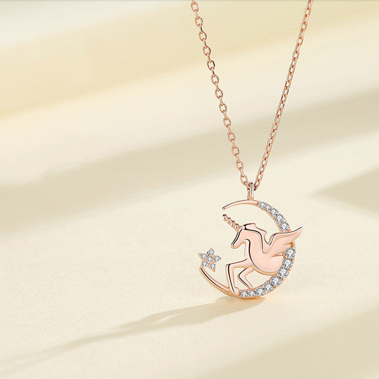 Unicorn Tears Star Moon Necklace for Women, Minimalist
