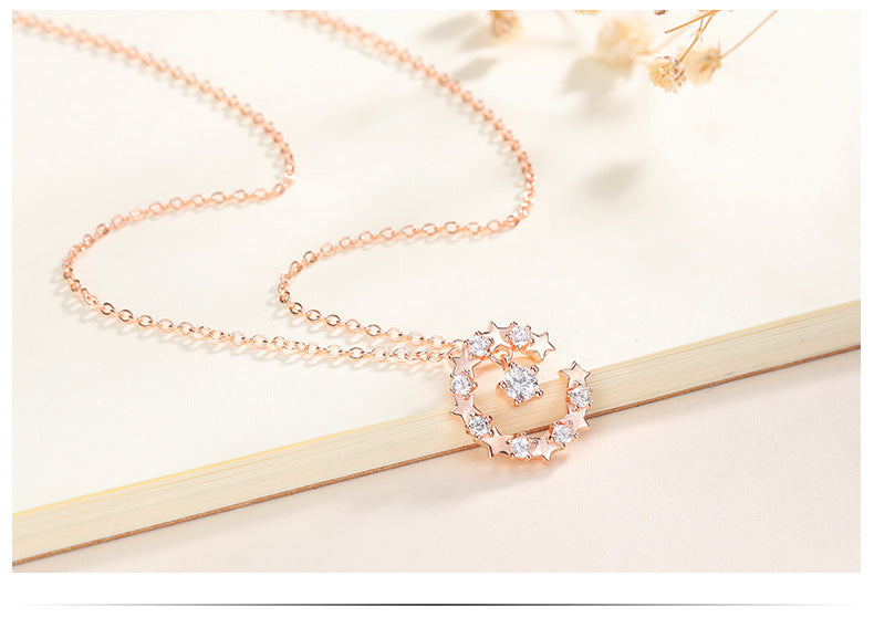 Rose Gold Diamond Zirconia Pendant Necklace S925 Silver
