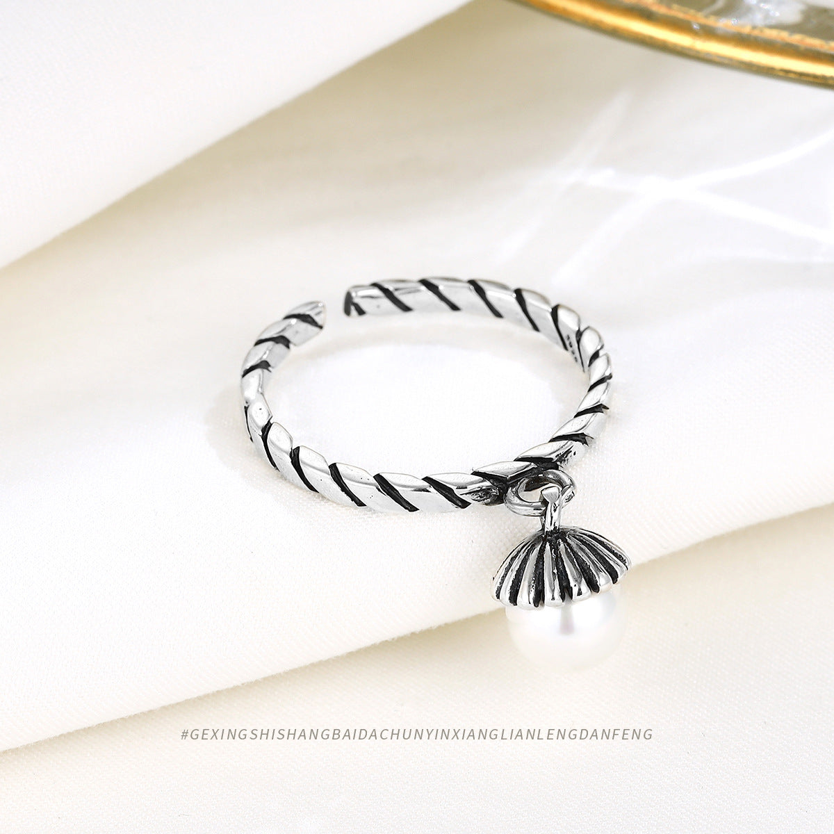 S925 Silver Vintage Pearl Open Ring for Women