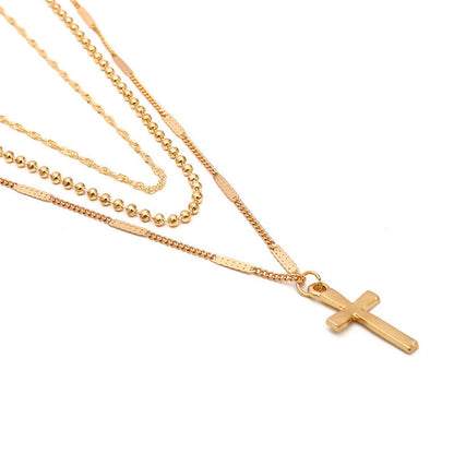 Gold Layered Cross Necklace with Three-Tier Pendant