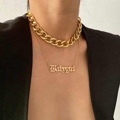 Punk Layered Cross Chain Necklace with Letter Pendant