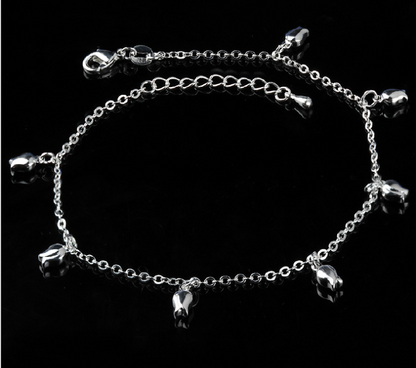 Silver Double Layer Star and Heart Charm Anklet