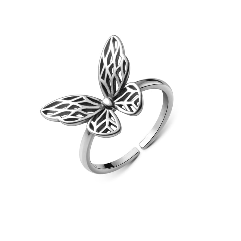 Vintage S925 Silver Butterfly Open Ring for Women