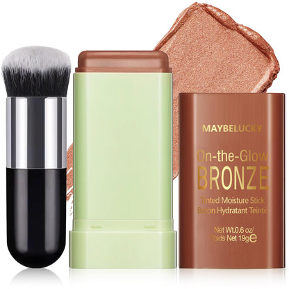HOSAILY Cream Contour Stick for Cheeks Tint Multi-Use Makeup Highlighter Blush Bronzer Stick Natural Glow Solid Moisturizer Stick Blendable Illuminator On-the-Go Shimmer Cream Contour Makeup-03