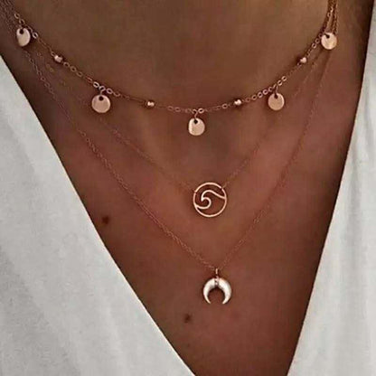 Alloy Multi-Layer Necklace with Star and Moon Pendant