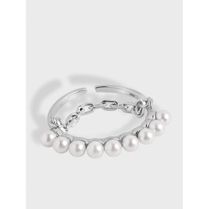 S925 Silver Ring with Pearl Chain for Women