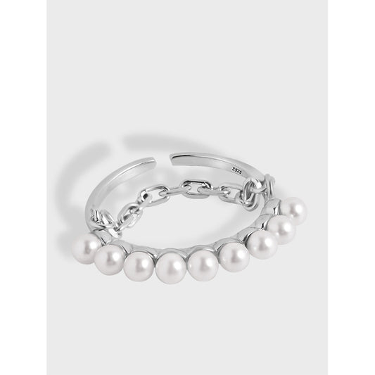 S925 Silver Ring with Pearl Chain for Women